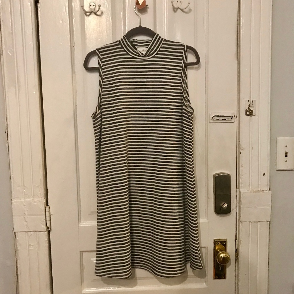 Black and White Striped Sleeveless Cowl Neck Dress